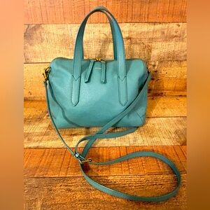 FOSSIL Sydney Satchel Robin’s Egg Blue Leather Purse Bag W/Detachable Straps